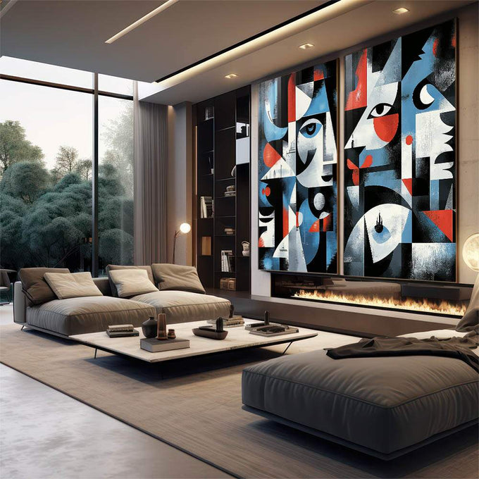 Quadro Decorativo Abstrato com Faces - quadros decorativos 2 Telas, Abstratos e Geométricos - em escritorio elegante