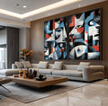 Quadro Decorativo Abstrato com Faces - quadros decorativos para sala 2 Telas, Abstratos e Geométricos - em ambiente decorado