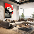 Quadro Decorativo Mulher Reflexiva  Arte Abstrata - quadros decorativos 1 Tela Vertical, 3 Telas - em sala moderna