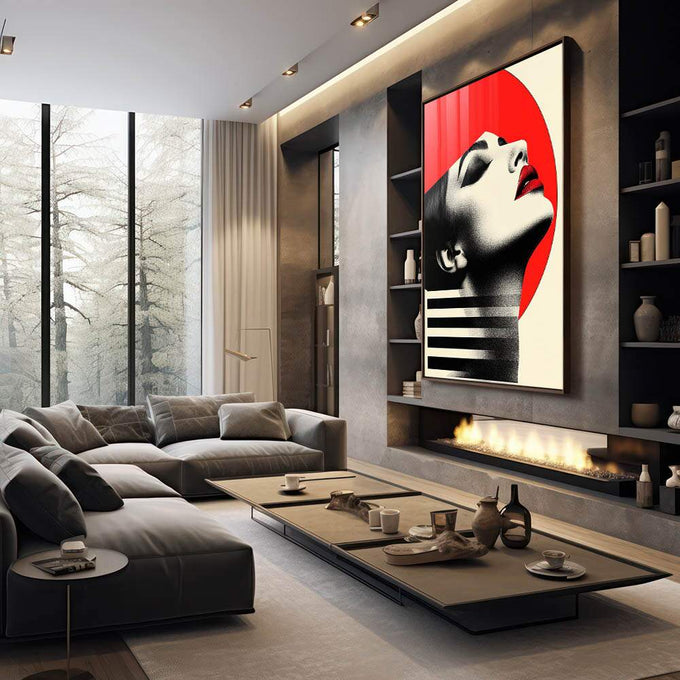 Quadro Decorativo Mulher Reflexiva  Arte Abstrata - quadros decorativos para sala 1 Tela Vertical, 3 Telas - em quarto contemporaneo