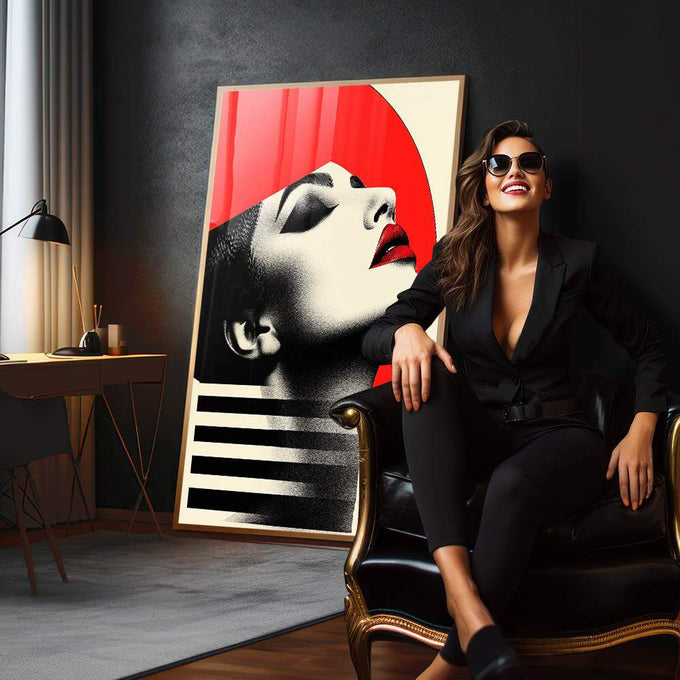 Quadro Decorativo Mulher Reflexiva  Arte Abstrata - quadros decorativos 1 Tela Vertical, 3 Telas - em escritorio elegante