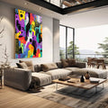 Quadro Decorativo Abstrato Urbano - quadros decorativos 1 Tela Vertical, 3 Telas - em sala moderna