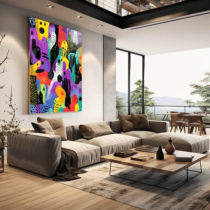 Quadro Decorativo Abstrato Urbano - quadros decorativos 1 Tela Vertical, 3 Telas - em sala moderna