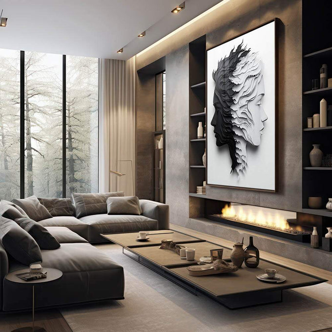 Quadro Decorativo Duas Faces Preto e Branco - quadros decorativos 1 Tela Vertical, 3 Telas - em sala moderna