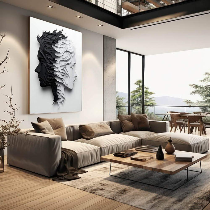 Quadro Decorativo Duas Faces Preto e Branco - quadros decorativos para sala 1 Tela Vertical, 3 Telas - em quarto contemporaneo
