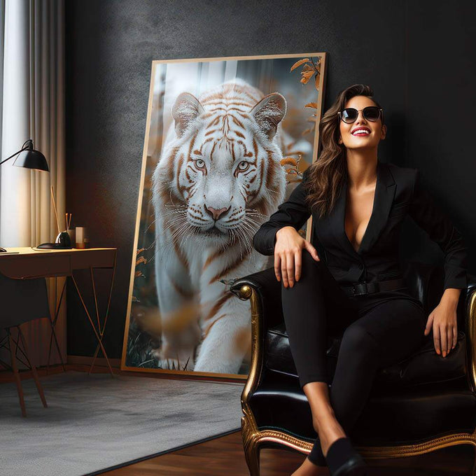 Quadro Decorativo A Beleza do Tigre - quadros decorativos para sala 1 Tela Vertical, 3 Telas - em living room premium