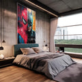 Quadro Decorativo Confronto Épico entre Morcego e Aranha - quadros decorativos 1 Tela Vertical, 3 Telas - em sala moderna