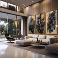 Quadro Decorativo Abstrato Moderno em Formas Geométricas - quadros decorativos para sala 1 Tela Vertical, 3 Telas - em quarto contemporaneo