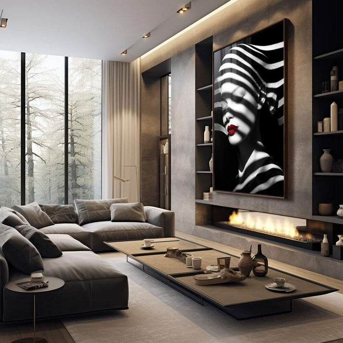 Quadro Decorativo Minimalista Mulher em Preto e Branco - quadros decorativos 1 Tela Vertical, 3 Telas - em escritorio elegante
