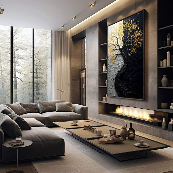 Quadro Decorativo Árvore da Vida Preto e Branco - quadros decorativos 1 Tela Vertical, 3 Telas - em escritorio elegante