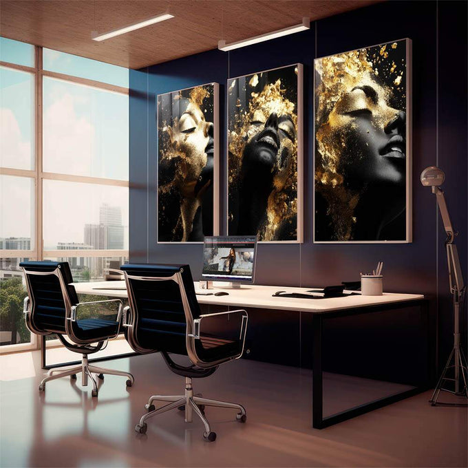 Quadro Decorativo A Beleza das Mulheres  Arte Inspiradora - quadros decorativos 1 Tela Vertical, 3 Telas - em sala moderna
