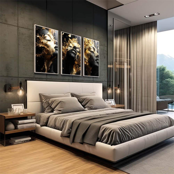 Quadro Decorativo A Beleza das Mulheres  Arte Inspiradora - quadros decorativos para sala 1 Tela Vertical, 3 Telas - em living room premium