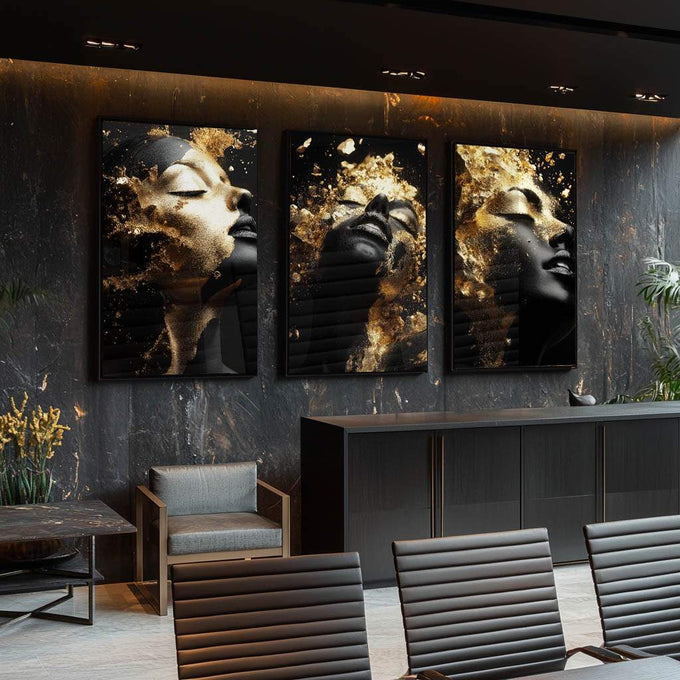 Quadro Decorativo A Beleza das Mulheres  Arte Inspiradora - quadros decorativos para sala 1 Tela Vertical, 3 Telas - em ambiente decorado
