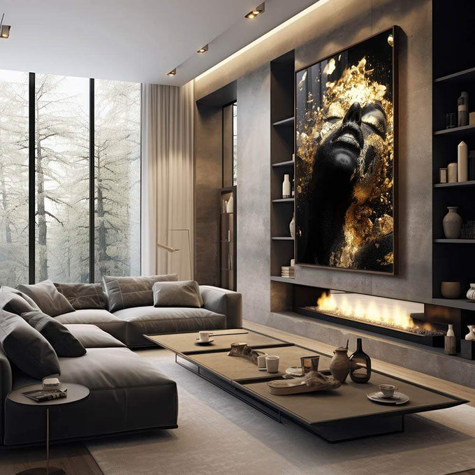 Quadro Decorativo Brilho da Beleza Sobre Gold - quadros decorativos para sala 1 Tela Vertical, 3 Telas - em quarto contemporaneo
