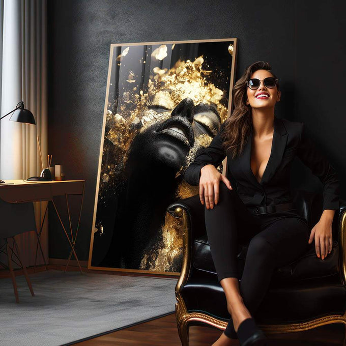 Quadro Decorativo Brilho da Beleza Sobre Gold - quadros decorativos 1 Tela Vertical, 3 Telas - em escritorio elegante