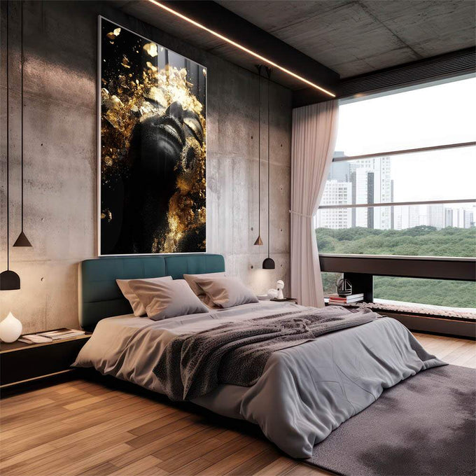 Quadro Decorativo Brilho da Beleza Sobre Gold - quadros decorativos para sala 1 Tela Vertical, 3 Telas - em living room premium