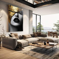 Quadro Decorativo Reflexão Feminina Gold - quadros decorativos 1 Tela Vertical, 3 Telas - em sala moderna