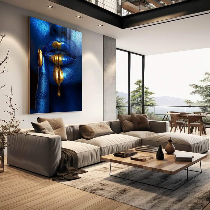 Quadro Decorativo Abstrato Azul da Mulher - quadros decorativos para sala 1 Tela Vertical, 3 Telas - em quarto contemporaneo