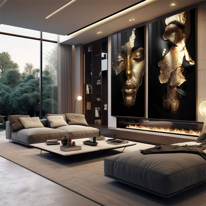 Quadro Decorativo A Reflexão das Mulheres em Gold - quadros decorativos para sala 2 Telas, arte contemporânea - em quarto contemporaneo