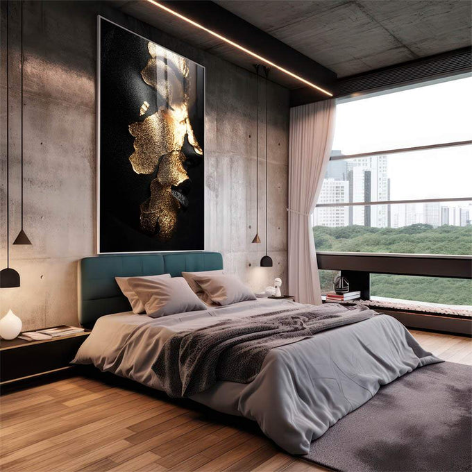 Quadro Decorativo Profundidade da Mulher Gold - quadros decorativos 1 Tela Vertical, 3 Telas - em sala moderna