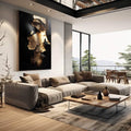 Quadro Decorativo Profundidade da Mulher Gold - quadros decorativos para sala 1 Tela Vertical, 3 Telas - em quarto contemporaneo