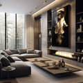 Quadro Decorativo Profundidade da Mulher Gold - quadros decorativos 1 Tela Vertical, 3 Telas - em escritorio elegante