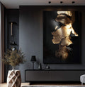 Quadro Decorativo Profundidade da Mulher Gold - quadros decorativos para sala 1 Tela Vertical, 3 Telas - em ambiente decorado