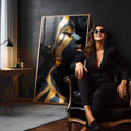 Quadro Decorativo Glamorosos Detalhes da Mulher em Dourado - quadros decorativos para sala 1 Tela Vertical, 3 Telas - em living room premium
