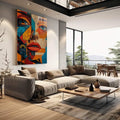 Quadro Decorativo Abstração Feminina - quadros decorativos 1 Tela Vertical, 3 Telas - em sala moderna