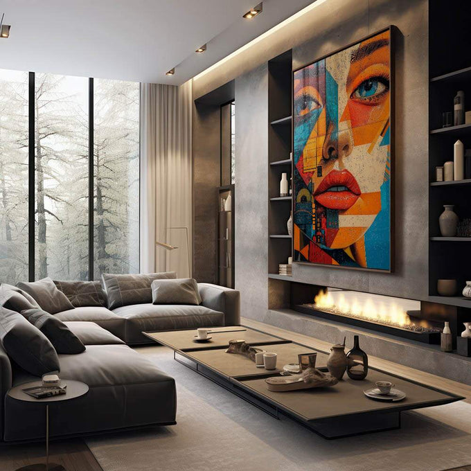 Quadro Decorativo Abstração Feminina - quadros decorativos para sala 1 Tela Vertical, 3 Telas - em quarto contemporaneo