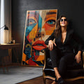 Quadro Decorativo Abstração Feminina - quadros decorativos 1 Tela Vertical, 3 Telas - em escritorio elegante