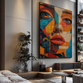 Quadro Decorativo Abstração Feminina - quadros decorativos para sala 1 Tela Vertical, 3 Telas - em ambiente decorado