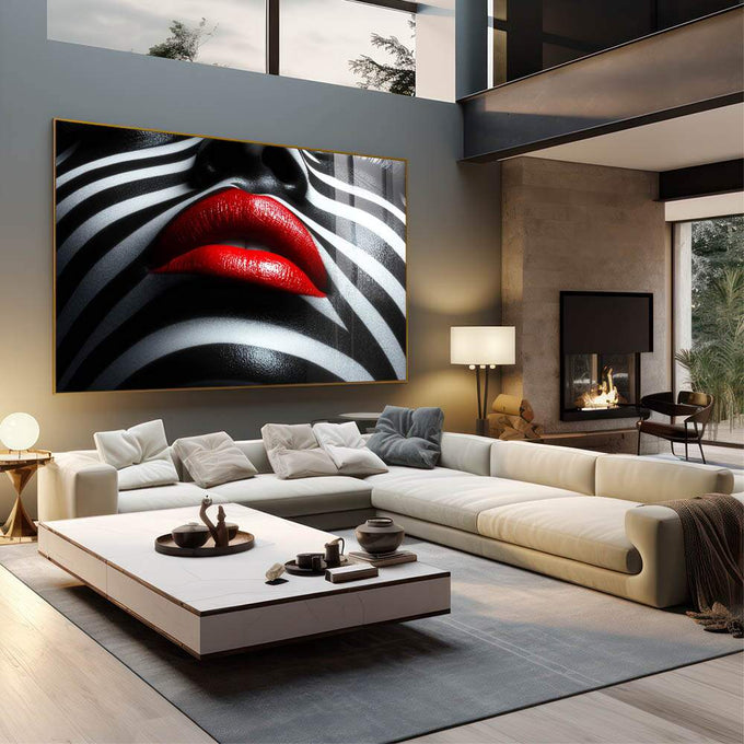 Quadro Decorativo Mulher Dos Lábios Carnudos em Cores Vibrantes - quadros decorativos para sala 1 Tela, 1 Tela Horizontal - em quarto contemporaneo