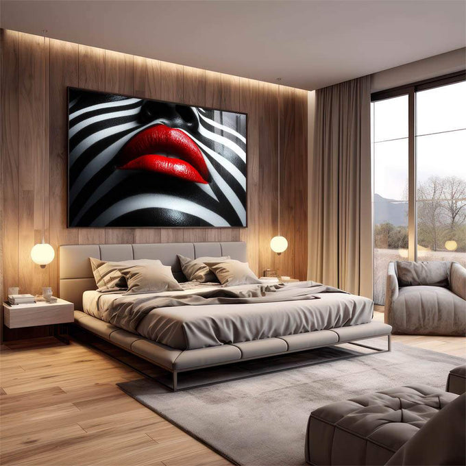 Quadro Decorativo Mulher Dos Lábios Carnudos em Cores Vibrantes - quadros decorativos para sala 1 Tela, 1 Tela Horizontal - em living room premium