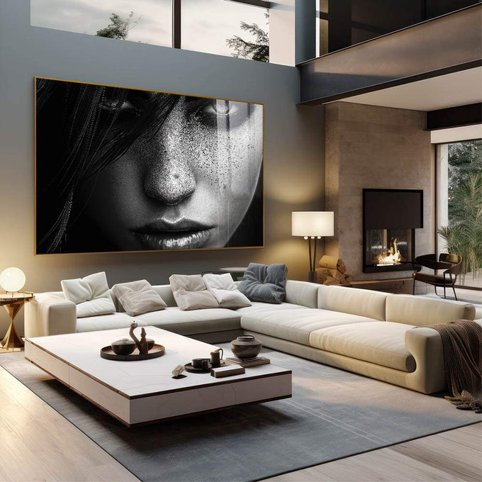 Quadro Decorativo A Seriedade da Mulher Arte que Inspira - quadros decorativos 1 Tela, 1 Tela Horizontal - em sala moderna