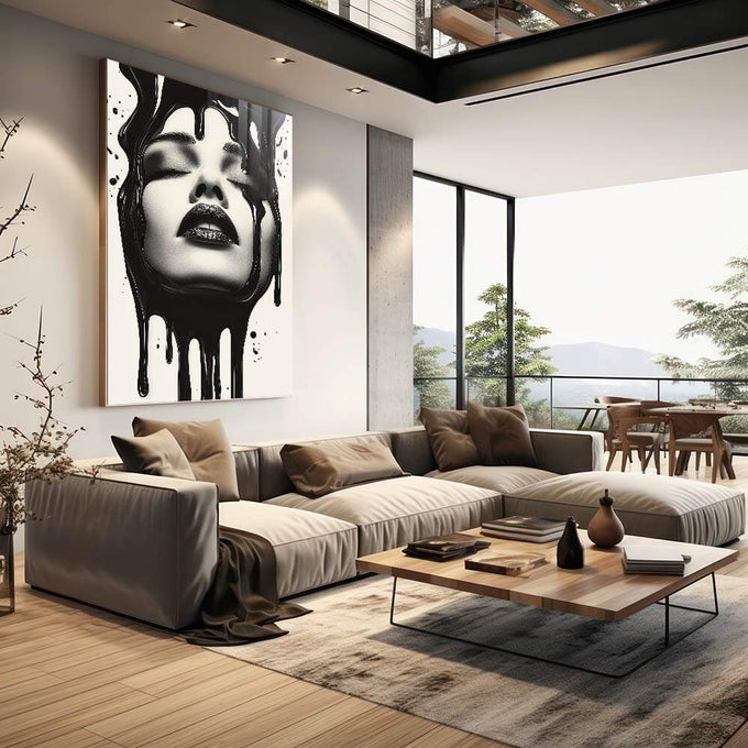 Quadro Decorativo A Profundidade da Mulher - quadros decorativos 1 Tela Vertical, 3 Telas - em sala moderna