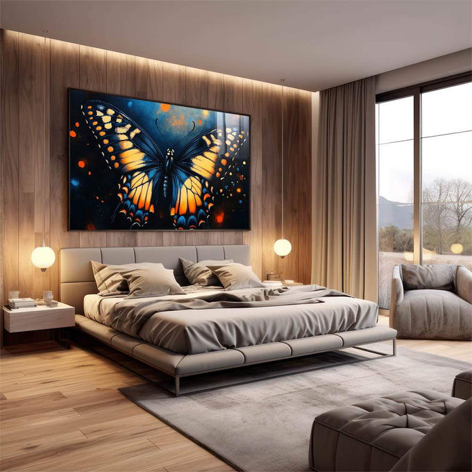 Quadro Decorativo de Borboleta Abstrato - quadros decorativos para sala 1 Tela, 1 Tela Horizontal - em quarto contemporaneo