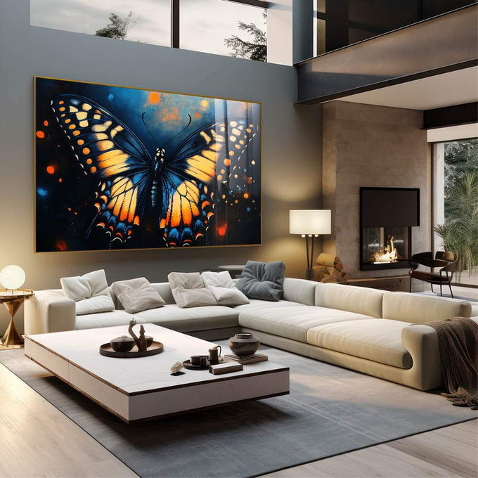 Quadro Decorativo de Borboleta Abstrato - quadros decorativos para sala 1 Tela, 1 Tela Horizontal - em living room premium