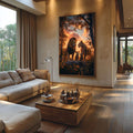 Quadro Decorativo - Família de Leões | Beleza e Emoção na Sua Parede - quadros decorativos para sala 1 Tela Vertical, 3 Telas - em ambiente decorado