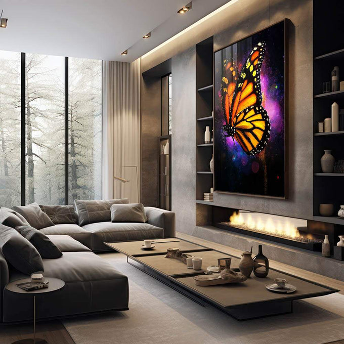 Quadro Decorativo A Fluidez da Borboleta - quadros decorativos para sala 1 Tela Vertical, 3 Telas - em quarto contemporaneo
