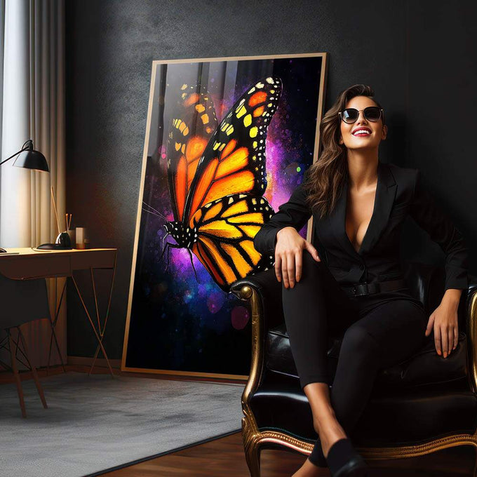 Quadro Decorativo A Fluidez da Borboleta - quadros decorativos 1 Tela Vertical, 3 Telas - em escritorio elegante