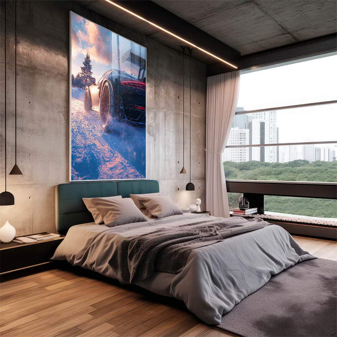Quadro Decorativo Alta Velocidade Sobre a Neve - quadros decorativos 1 Tela Vertical, 3 Telas - em escritorio elegante