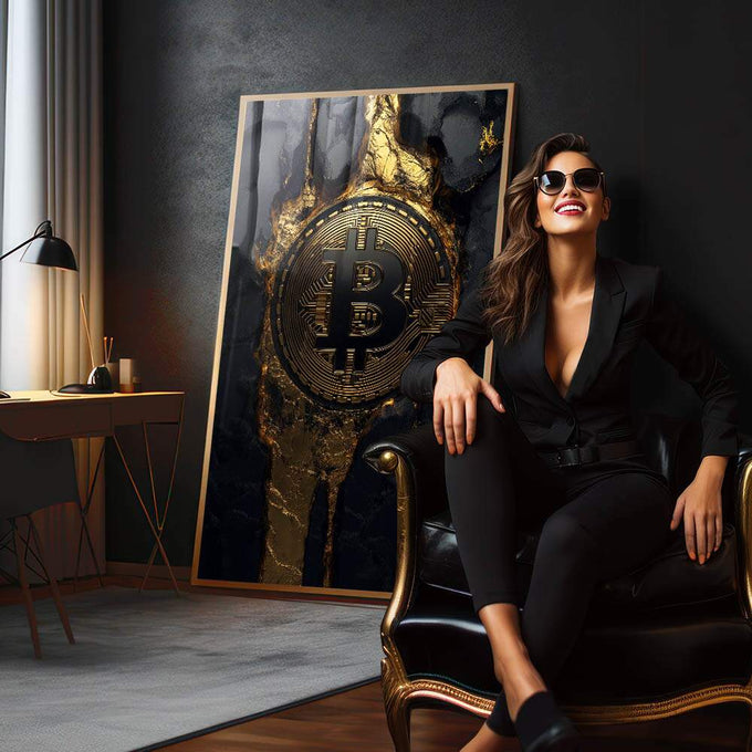 Quadro Decorativo O Poder do Bitcoin - quadros decorativos para sala 1 Tela Vertical, 3 Telas - em quarto contemporaneo