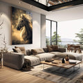 Quadro Decorativo A Fluidez Do Cavalo - quadros decorativos 1 Tela Vertical, 3 Telas - em sala moderna