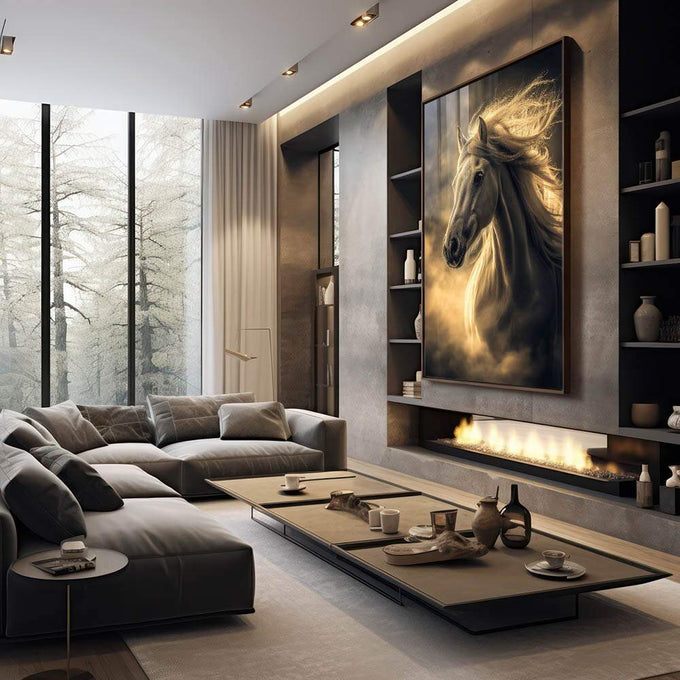 Quadro Decorativo A Fluidez Do Cavalo - quadros decorativos para sala 1 Tela Vertical, 3 Telas - em quarto contemporaneo