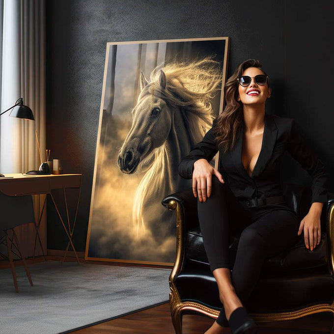 Quadro Decorativo A Fluidez Do Cavalo - quadros decorativos 1 Tela Vertical, 3 Telas - em escritorio elegante