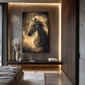 Quadro Decorativo A Fluidez Do Cavalo - quadros decorativos para sala 1 Tela Vertical, 3 Telas - em ambiente decorado