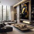 Quadro Decorativo Cavalo Abstrato Arte em Tons Amarelados - quadros decorativos para sala 1 Tela Vertical, 3 Telas - em quarto contemporaneo