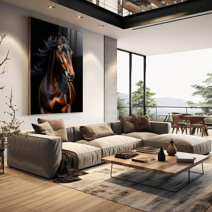 Quadro Decorativo Beleza do Cavalo - quadros decorativos 1 Tela Vertical, 3 Telas - em sala moderna