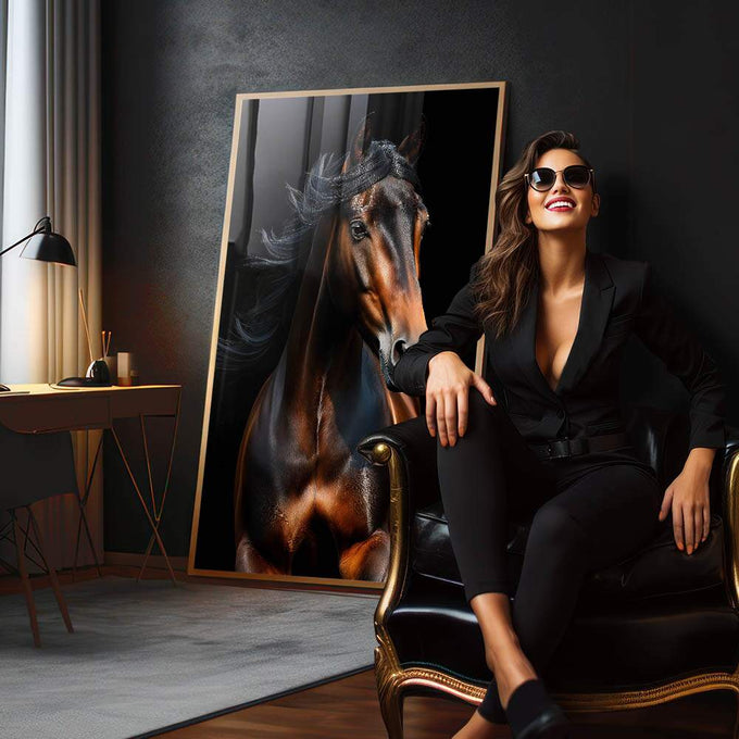 Quadro Decorativo Beleza do Cavalo - quadros decorativos 1 Tela Vertical, 3 Telas - em escritorio elegante